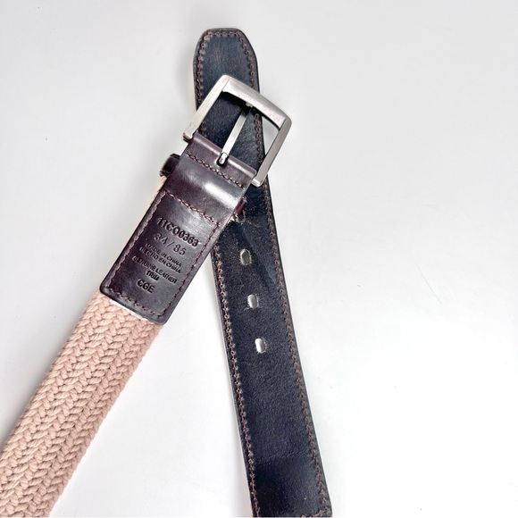 Columbia Belt Brown Leather Trim Tan Braided Silver Toned Buckle EUC Mens Preppy - Picture 5 of 8